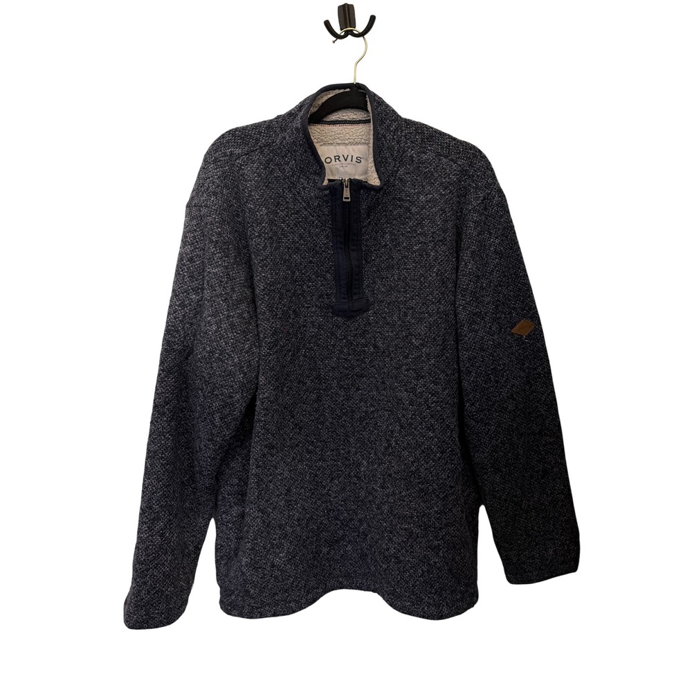 Orvis Classic Collection Mens XXL Blue Sherpa Lined Quarter Zip Pullover Sweater